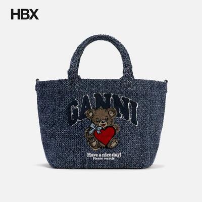 Ganni SMALL TRAPEZE SHOPPER BEAR TWEED DENIM 斜挎包女HBX