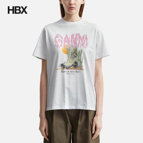 Ganni Western Boot Print T-Shirt 短袖T恤女HBX