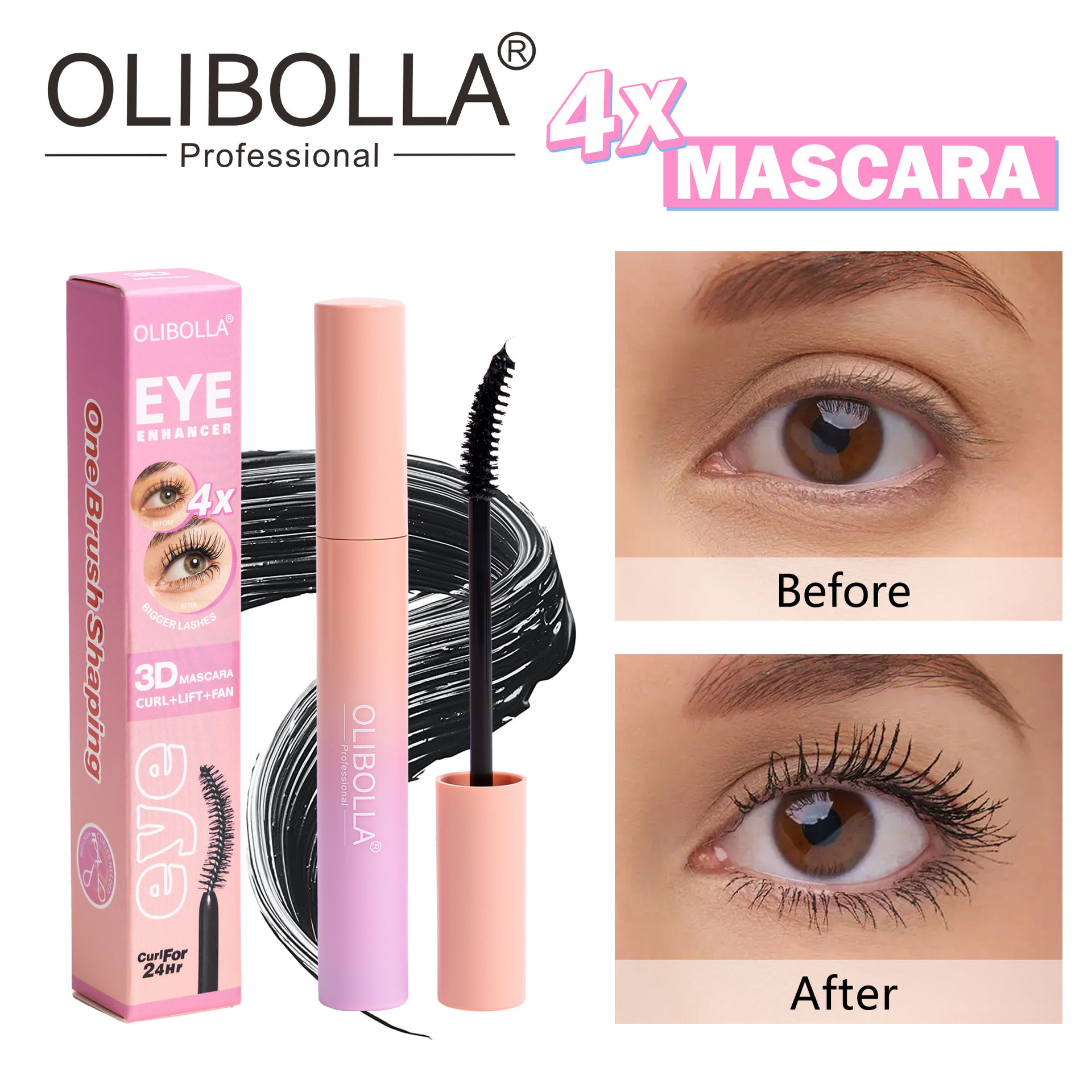 新款推荐专供olibolla睫毛膏防水不晕染卷翘持久浓密睫毛定型膏