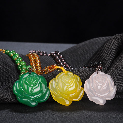 白玉髓玫瑰花吊坠红玛瑙玉石玉器花开富贵挂件