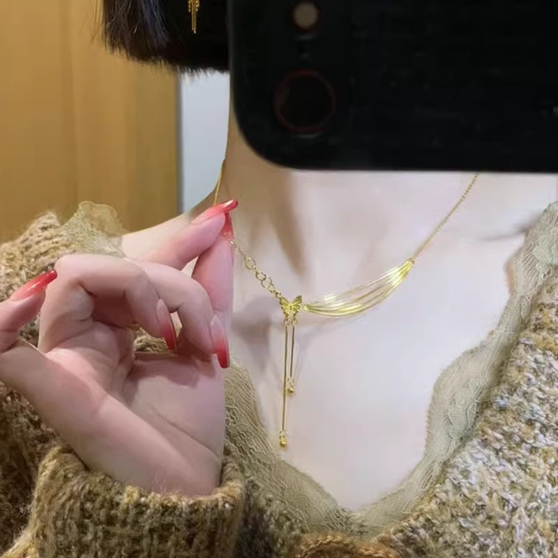 法国capinkofin古法色小蝴蝶流苏项链女轻奢小众高级感秋冬毛衣