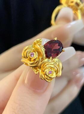 法国CapinKofin复古宫廷风仿红宝石玫瑰花戒指高颜值精致百搭显
