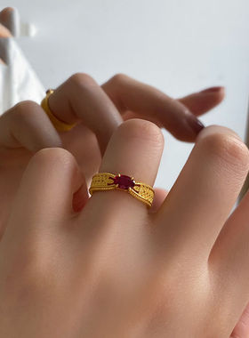 法国capinkofin古法色轻奢高级感戒指合成红刚麦穗戒指金色百搭