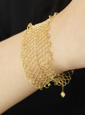 法国CapinKofin金袖口蕾丝手链女镀18K金轻奢重工双边木耳编织可