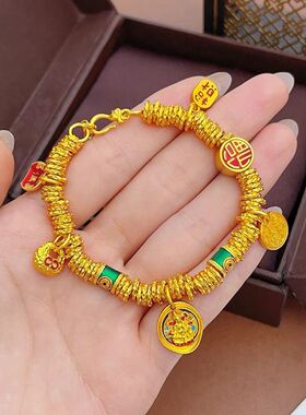 法国capinkofin韦雪金色烧蓝珐琅黄财神小胖福盘缠手链男女国风