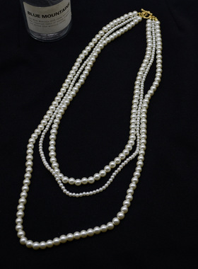 法国capinkofin时尚多层叠戴珍珠项链女小众设计感锁骨链高级感