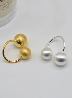 法国CapinKofin欧美时尚小众设计拉丝圆球戒指轻奢质感金属磨砂