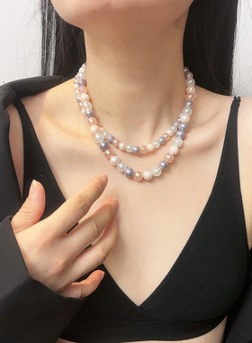 法国capinkofin5新款时尚幻彩多层叠戴巴洛克珍珠项链女小众颈