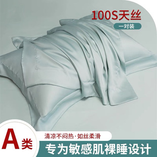 凉爽冰丝枕头套48x74cm A类母婴级100支莱赛尔天丝枕套宽边夏季