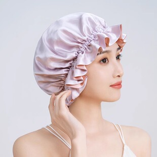 真丝发帽女睡帽16姆米6A级100%桑蚕丝双面长发睡觉发套头套月子帽