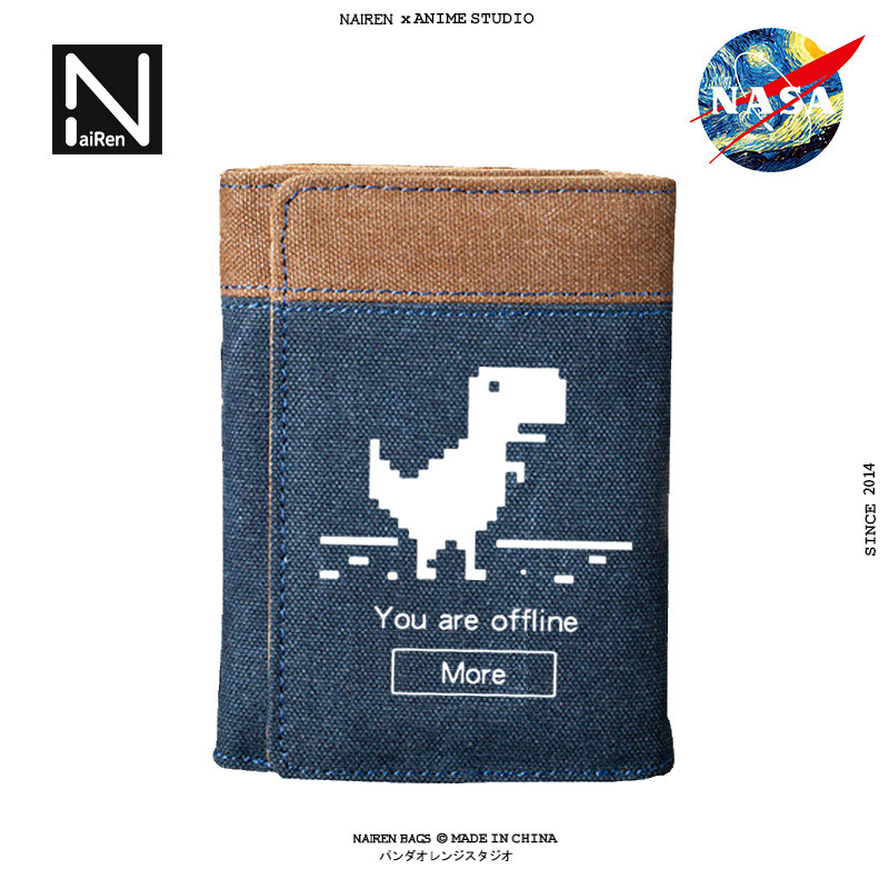 谷歌IT狂人潮牌时尚学生零钱包高档防消磁卡包钱夹帆布三折男钱包