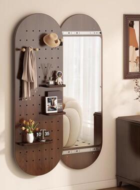Wooden push-pull hidden full-length mirror invisible hole plate mirror wall-mounted closeable wall