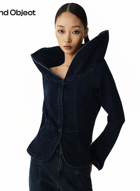 Found Object 一字肩大翻领牛仔外套 Schulter fallen Denim Top
