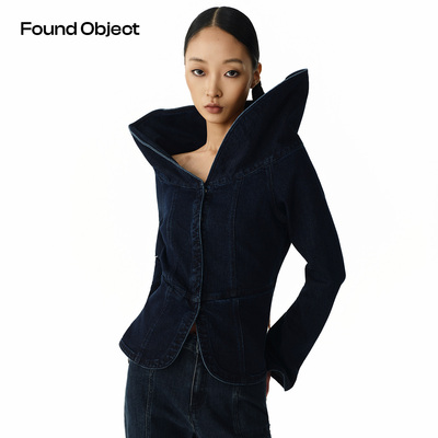 Found Object 一字肩大翻领牛仔外套 Schulter fallen Denim Top