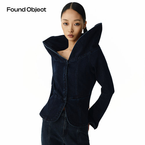 Found Object 一字肩大翻领牛仔外套 Schulter fallen Denim Top