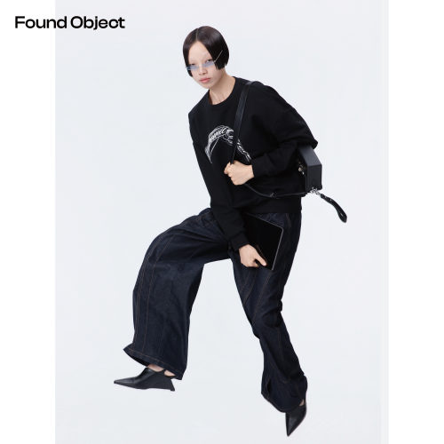 Found Object  弧线结构仿牛仔阔腿裤