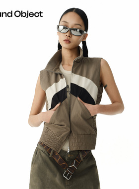 Found Object 三色拼接正肩立领棉马甲 Geometrie Collar Vest