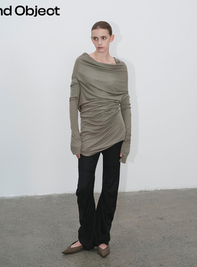 Found Object 松弛感褶皱多穿法一字领堆叠上衣 Falte Bardot Top