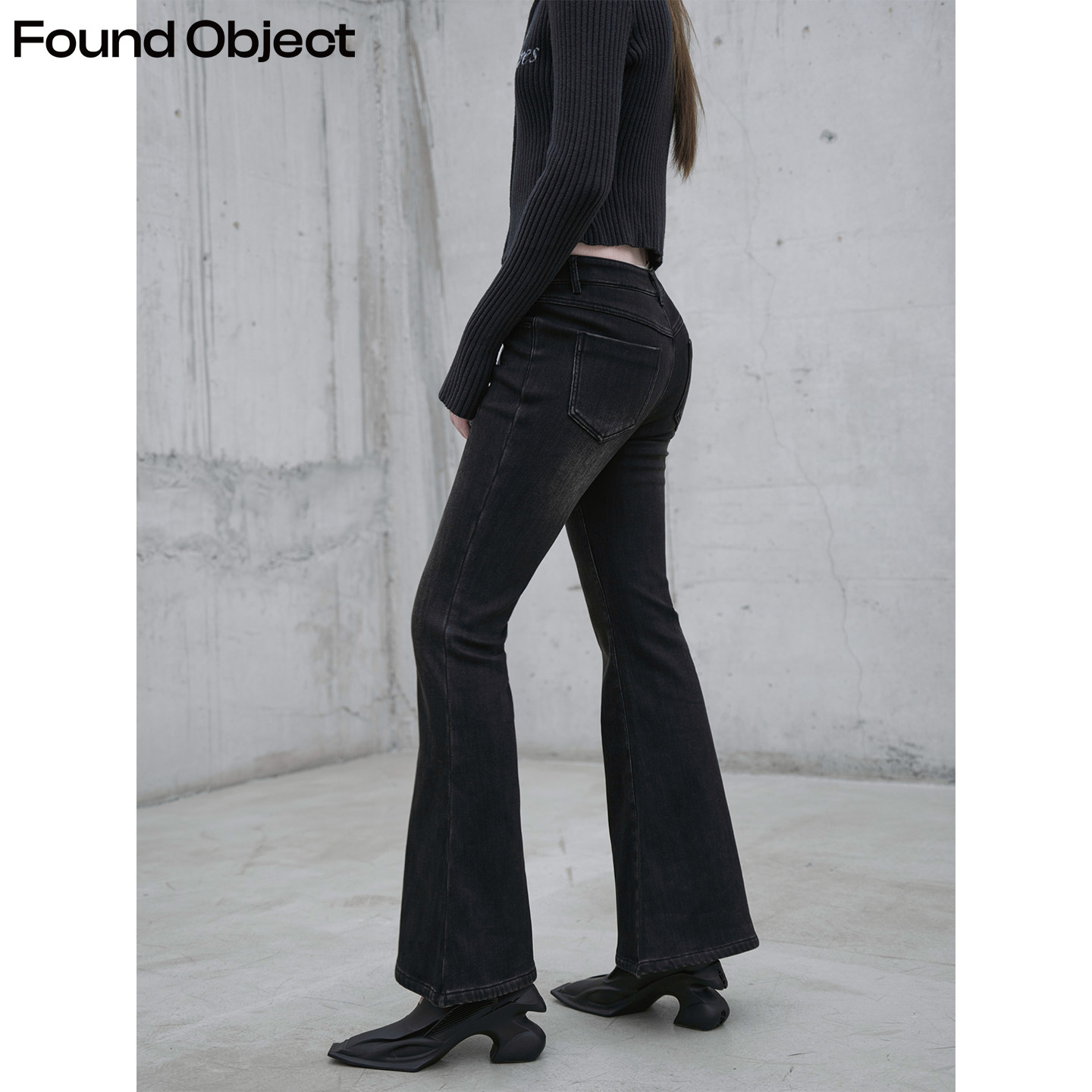 Found Object冬季加绒阔腿水洗微喇牛仔裤冬 Schwarz Flare Jeans