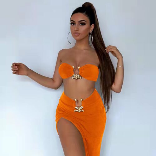 New style tube top + sexy slits bag hip skirt two-piece suit