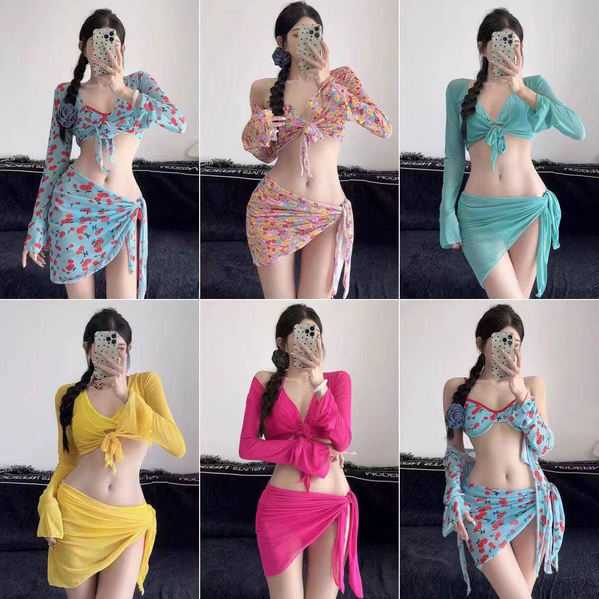 特价女韩长袖裹纱分体三