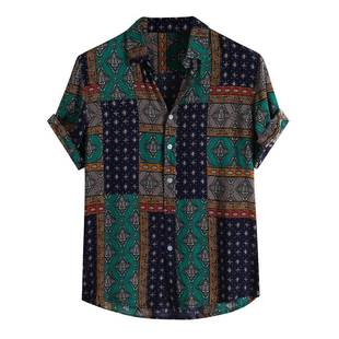Men Shirt Loose Button Short Sleeve Beach Hawaiian Shirts