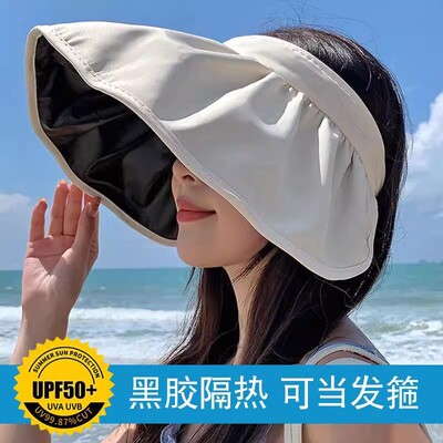 B百搭防紫外线黑胶贝壳帽大檐遮脸防晒帽女夏季新款太阳帽韩版