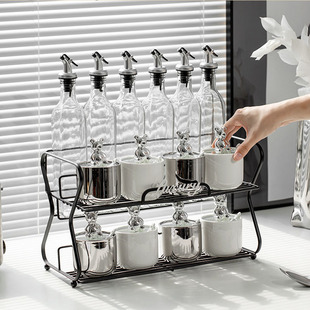 德国轻奢银色调味罐套装 调味盒 厨房陶瓷盐罐调料油盐酱醋瓶组合装