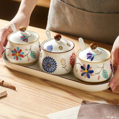 日本进口陶瓷盐罐家用调味罐套装