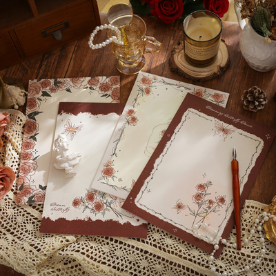 浪漫玫瑰蝴蝶花边拍纸本李小熙系列拍纸本复古梦幻学生记事本学习摘抄本草稿本便签本空白信纸