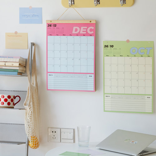 2026年炫彩简约挂历自律打卡挂历每日计划表记事日历墙面装饰挂历挂画可撕手写日历 2025.10-2026.12