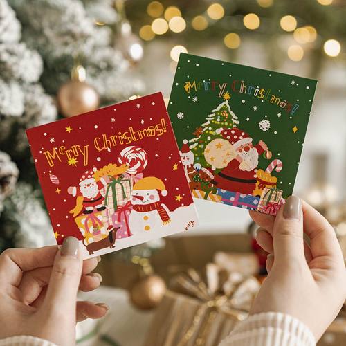 圣诞节创意方形祝福对折小贺卡平安夜节日送礼手写留言贺卡小卡片