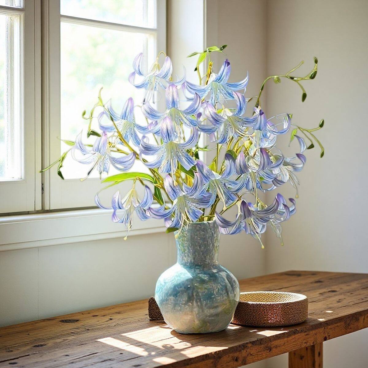 仿真花油画百合花假花高档客厅居家摆设装饰花新款永生花桌面摆件