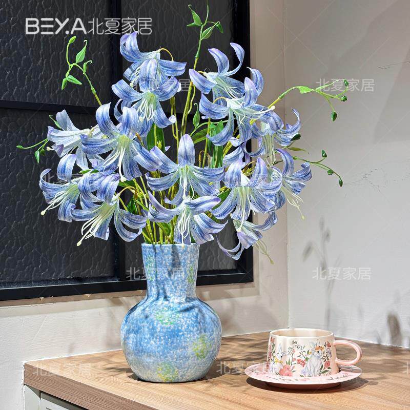 ins仿真百合花莫奈风蓝紫色渐变幻觉系客厅摆件装饰假花拍照道具