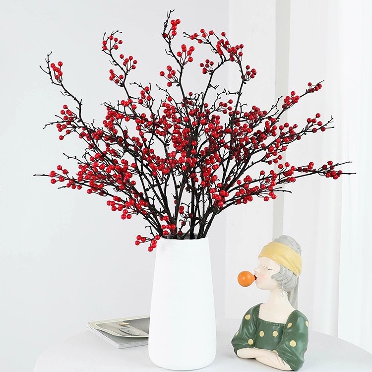 客厅仿真发财摆设红果摆件冬青浆果年宵仿真花插花乔迁装饰假花
