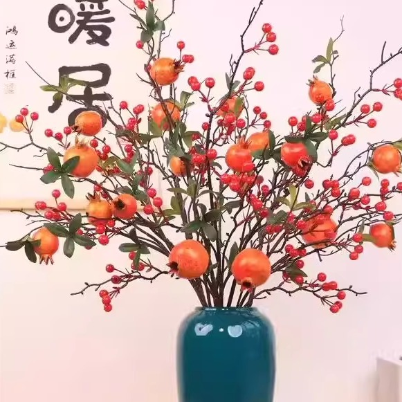 中式仿真花红果浆果梧桐果发财果客厅装饰花餐桌插花喜庆送礼摆件