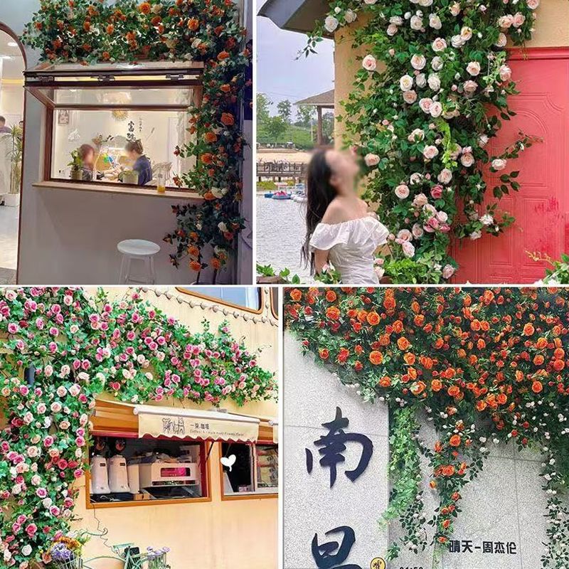 仿真藤蔓条花藤遮丑装饰假花长条管遮挡遮丑垂吊塑料缠绕玫瑰花藤