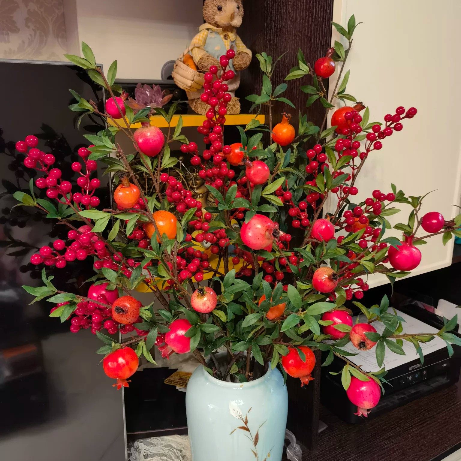 轻奢新中式仿真石榴浆果发财果花束桌面插花家居假花摆件装饰品