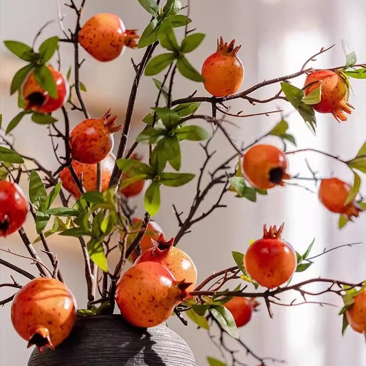 仿真石榴果树枝干花假花柿子果实客厅插花喜庆新年柿柿如意摆设