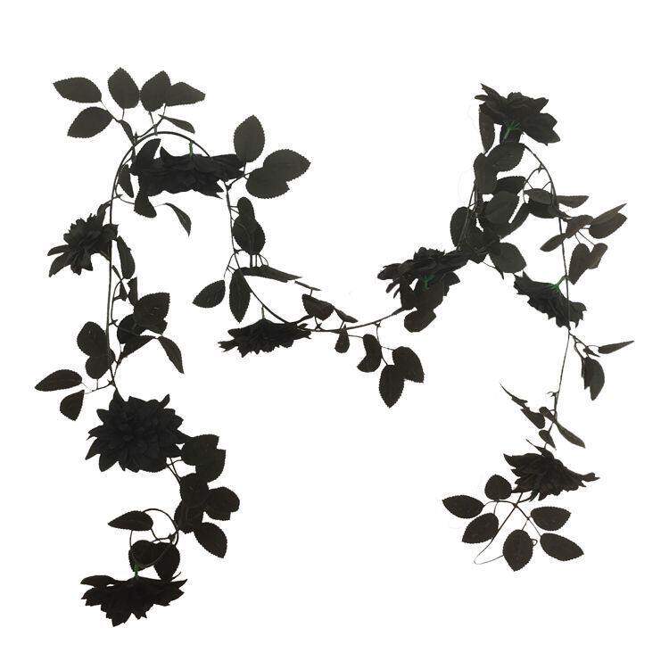 . 圣诞节黑色玫瑰藤条暗黑藤蔓仿真花家居墙面装饰拍照装饰品花藤