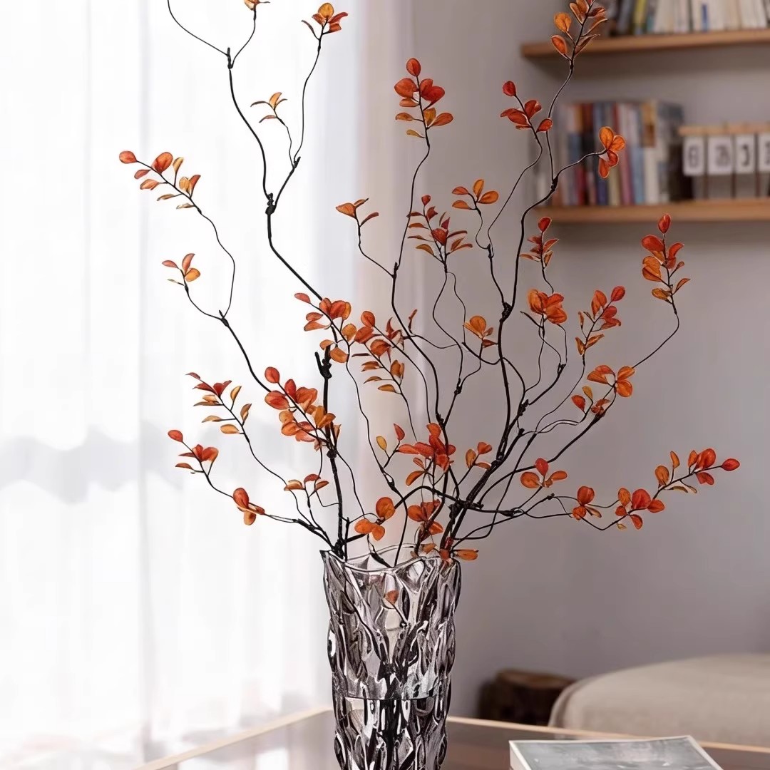 红枫叶仿真花仿真枫叶秋红叶藤条绿植家居玄关样板房果实装饰花