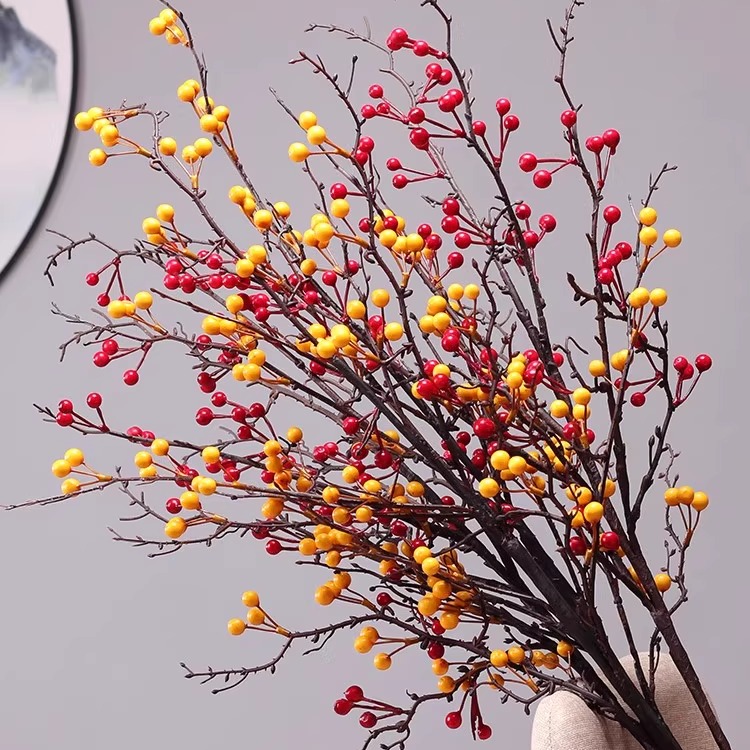 秋实果仿真花红浆果假花客厅餐桌装饰冬青发财果绿植插花花束