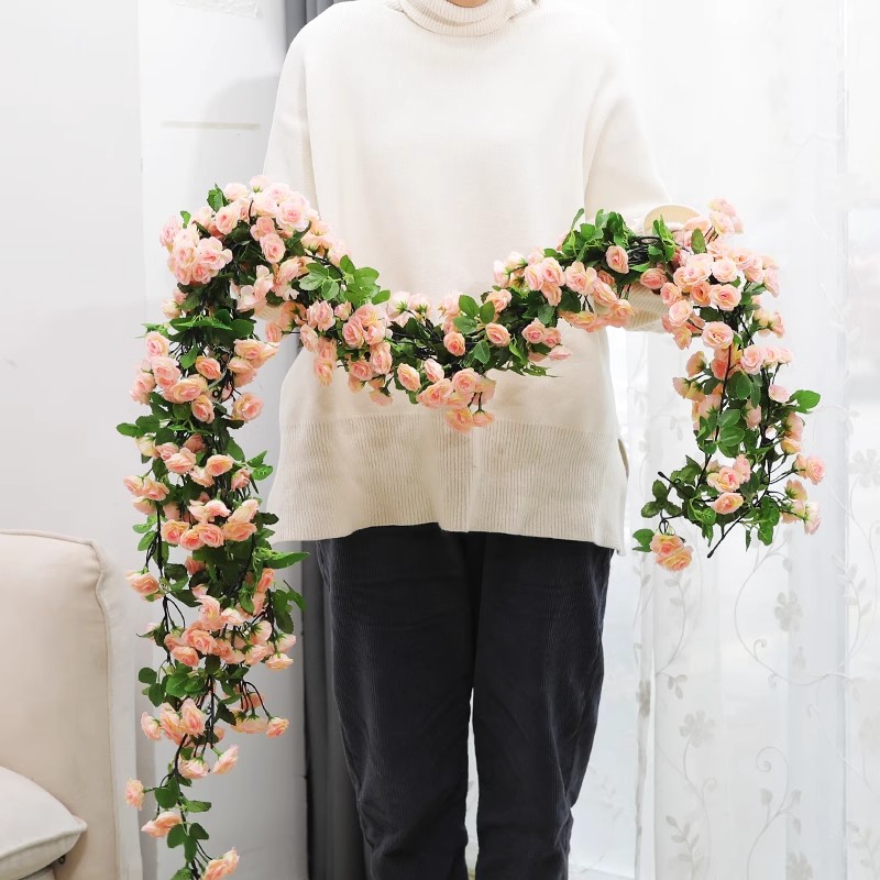 墙面挂饰假花紫藤玫瑰花藤条客厅吊顶管道婚庆绢花阳台橱窗装饰藤