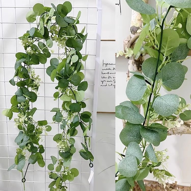 墙面挂饰园风花环假藤蔓绿藤绿叶装饰藤条桉树叶尤加利仿真藤条
