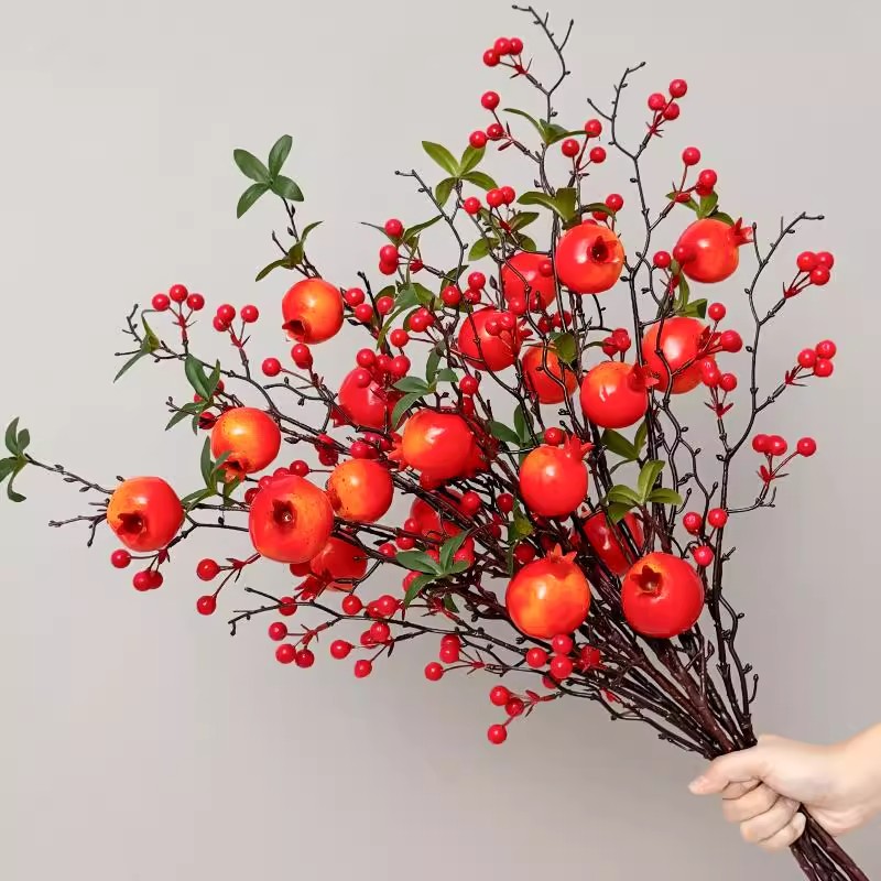 冬青红果发财果仿真花摆设客厅干花假花红浆果相思豆装饰花艺摆件