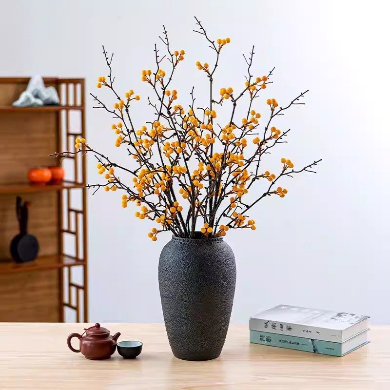 冬青红果发财果仿真花干花花束客厅摆设黄色浆果假花插花拍摄道具