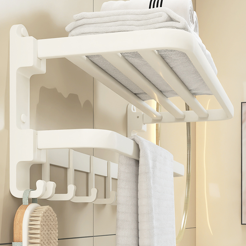毛巾架免打孔卫生间收纳置物架浴室双毛巾杆厕所壁挂式白色浴巾架