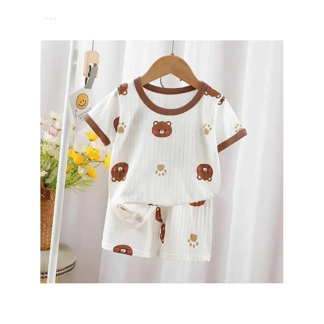 夏季新款儿童短袖短裤套装男童女童薄款全纯棉家居服婴儿幼儿睡衣