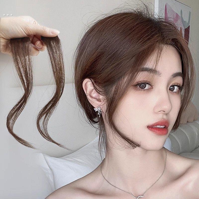 空气八字浏海假发片中分浏海微卷一片式无痕自然真发头顶补发女