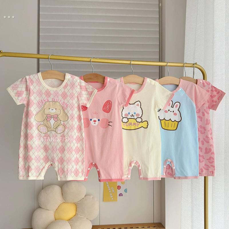 婴儿纯棉短袖哈衣新生儿连体衣夏装男女宝宝衣服夏季薄款爬服外穿